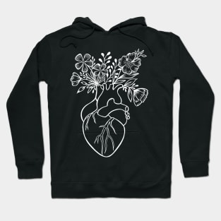 Floral Human Heart Anatomy | Line Art Hoodie